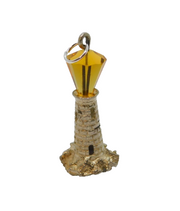 Sterling Silver Lighthouse With Yellow Glass Charm Pendant Vintage c1970