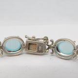 Sterling Silver & Cabochon Blue Chalcedony Floral Bracelet Vintage Birmingham