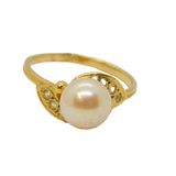Sterling Silver Gilt Pearl & CZ Dress Band Ring Contemporary c2000 Size O 1/2