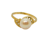 Sterling Silver Gilt Pearl & CZ Dress Band Ring Contemporary c2000 Size O 1/2