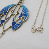 Sterling Silver, Enamel & Pearl Set Art Nouveau Style Pendant Necklace Vintage