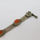 20th Century .900 Grade Silver Cabochon Carnelian Panel Bracelet Antique