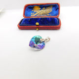 Sterling Silver Iridescent Diamond Paste Heart Charm Pendant Vintage c1970
