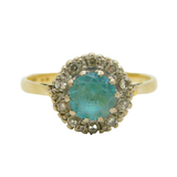Continental 18ct Gold, Blue Zircon & Diamond Floral Cluster Ring Antique c1920s