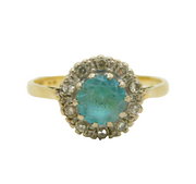 Continental 18ct Gold, Blue Zircon & Diamond Floral Cluster Ring Antique c1920s