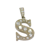 Sterling Silver Sparkling Paste Set 'S' Initial Charm Pendant Modern c1990s