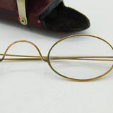 Victorian Rolled Gold Pair of Wig Spectacles in Red Leather Case Antique c1850s