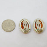 Pair of Sterling Silver Baltic Amber Oval Clip-On Earrings Vintage c1970