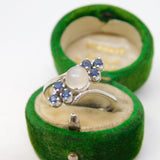 Sterling Silver, Moonstone & Sapphire Crossover Ring Vintage c1990