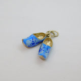 Sterling Silver Blue Windmill Pattern Pair Of Clogs Charm Pendant Vintage c1970s