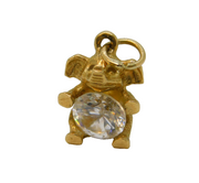 9ct Yellow Gold Crystal Set Elephant Charm Pendant Vintage 1991 Birmingham