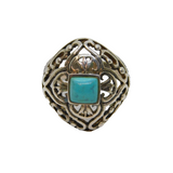 Sterling Silver Cabochon Turquoise Patterned Dress Ring Vintage c1970 Size M