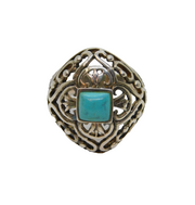 Sterling Silver Cabochon Turquoise Patterned Dress Ring Vintage c1970 Size M