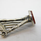 Victorian Sterling Silver Carnelian 'L' Initial Intaglio Harp Fob Antique 1897