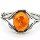 Sterling Silver Large Baltic Amber Floral Bangle Bracelet Vintage c1970s