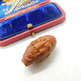 Chinese Export Carved Nut Seed Bead Pendant In Face Form Antique c1900
