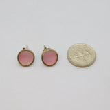 Pair of Sterling Silver Dyed Pink Shell Round Stud Earrings Modern c2000