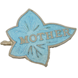 Sterling Silver Blue Enamel 'Mother' Ivy Leaf Sweetheart Brooch Antique c1920