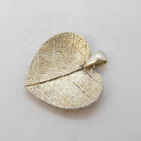 Sterling Silver Textured Leaf Pattern Heart Pendant Vintage c1990s