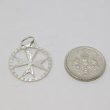 Sterling Silver Textured Cut-Out Maltese Cross Charm Pendant Vintage c1970