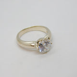 Sterling Silver CZ Solitaire Sparkling Engagement Ring Vintage c1970 Size M