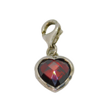 Sterling Silver Faceted Red Glass Heart Clip On Charm Pendant Modern c2000s