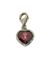 Sterling Silver Faceted Red Glass Heart Clip On Charm Pendant Modern c2000s