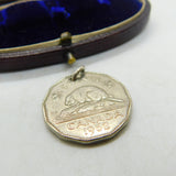 Sterling Silver 1962 Canadian 5 Cent Coin Charm Pendant Vintage c1970