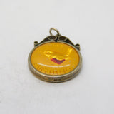Sterling Silver Mounted Vitreous Enamel Farthing Charm Pendant Vintage c1970s