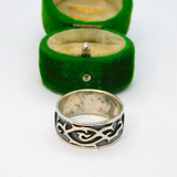 Sterling Silver Wide Oxidised Patterned Band Ring Vintage c1970 Size U