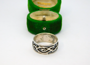Sterling Silver Wide Oxidised Patterned Band Ring Vintage c1970 Size U