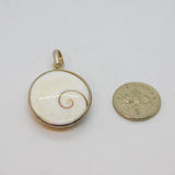 Sterling Silver Natural White Conch Shell Oval Drop Pendant Modern c1990s