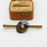 Victorian Gilt Metal & Banded Agate Dress Brooch Antique c1890