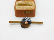 Victorian Gilt Metal & Banded Agate Dress Brooch Antique c1890