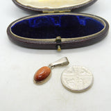Sterling Silver Red Sparkly Glass Charm Pendant Vintage c1970