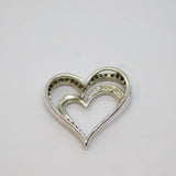 Sterling Silver Multi-Stone Diamond Set Double Heart Charm Pendant Vintage c1970