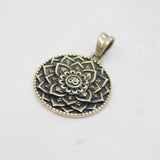 Sterling Silver Oxidised Mandala Style Round Disc Pendant Vintage c1970s