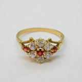 9ct Yellow Gold, Garnet & Paste Set Floral Dress Ring Vintage London