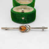 Sterling Silver & Baltic Amber Celtic Knot Bar Brooch Vintage c1970