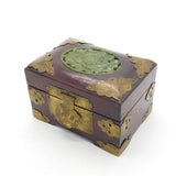 Chinese Lacquer, Brass Bounded & Carved Jade Panel Set Jewellery Box c1920