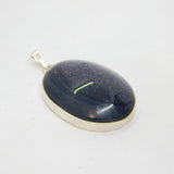 Sterling Silver Cabochon Blue Goldstone Oval Pendant Vintage c1970