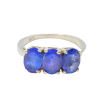 Sterling Silver Triple Stone Iolite Dress Ring Vintage c1970 Size J 1/2