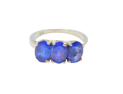 Sterling Silver Triple Stone Iolite Dress Ring Vintage c1970 Size J 1/2