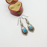 Mexican Sterling Silver & Modernist Cabochon Turquoise Earrings Vintage