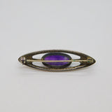 Sterling Silver Cabochon Amethyst Ellipse Modernist Brooch Pin Vintage c1970