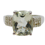 Sterling Silver Green Tourmaline & White Sapphire Ring Vintage c1970 Size N 1/2