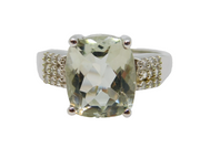 Sterling Silver Green Tourmaline & White Sapphire Ring Vintage c1970 Size N 1/2
