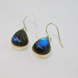 Pair of Sterling Silver Cabochon Labradorite Peardrop Earrings Vintage c1970