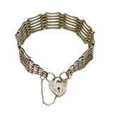 Sterling Silver Heart Padlock Clasp 6 Bar Gate Bracelet Vintage 1977 London