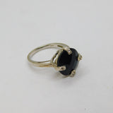 Sterling Silver Facet Black Onyx & White Sapphire Ring Modern c1990 Size Q 1/2
